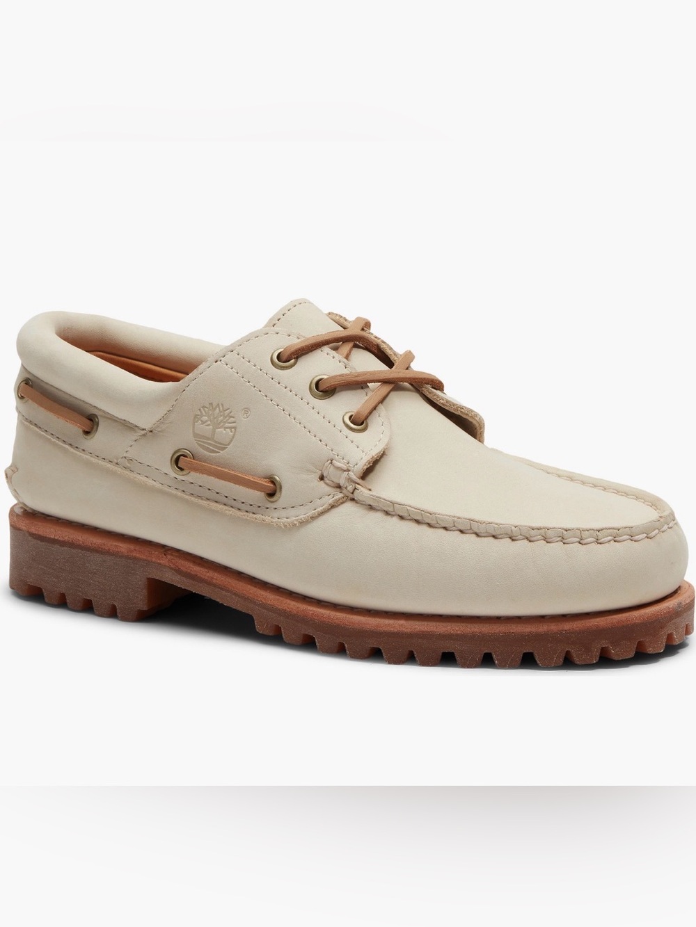 Timberland Authentic Boat Shoes 3 Eye Lug Light Beige Nubuck NEW
